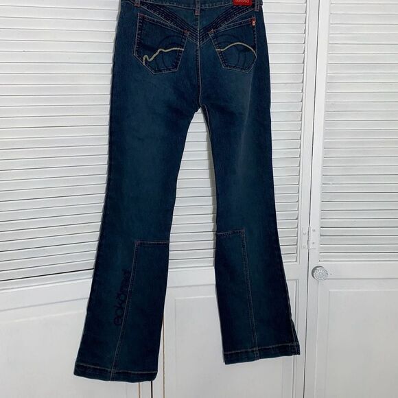 Vintage ECKO Red Flare Jeans Embroidered Logo Size 9 - Picture 1 of 16